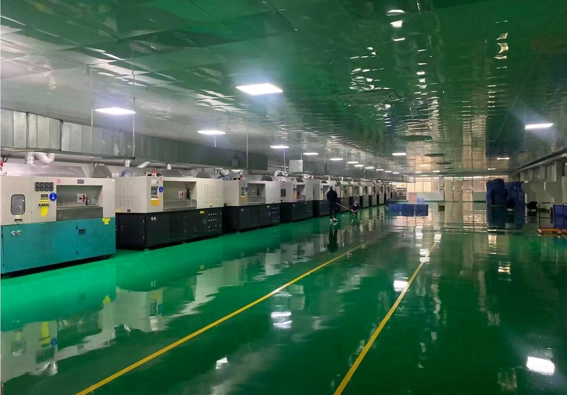 Row of blow moulding machines in the workshop